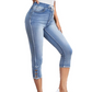 Women's Stretch Capri Jeans with Drawstring Waist