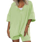 Women's Casual V-Neck Side-Slit Top and Shorts Set