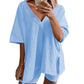 Women's Casual V-Neck Side-Slit Top and Shorts Set