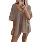 Women's Casual V-Neck Side-Slit Top and Shorts Set