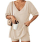 Women's Casual V-Neck Side-Slit Top and Shorts Set