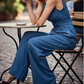 Halter V-Neck Backless Wide-Leg Jumpsuit