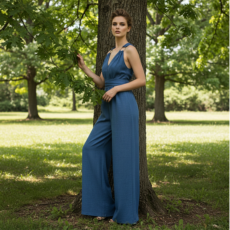 Halter V-Neck Backless Wide-Leg Jumpsuit