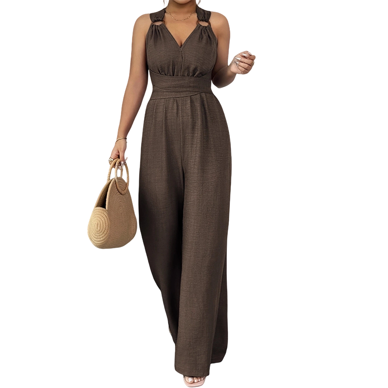 Halter V-Neck Backless Wide-Leg Jumpsuit