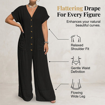 Women‘s Summer Casual Button Front Jumpsuit
