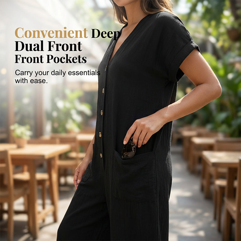 Women‘s Summer Casual Button Front Jumpsuit