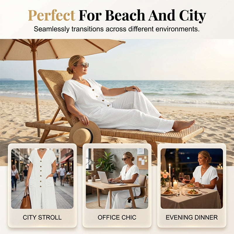 Women‘s Summer Casual Button Front Jumpsuit