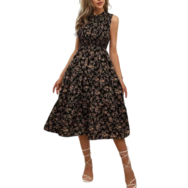 👗New Arrivals 50% OFF💥Women’s Sleeveless Floral Print Casual Dress – Smocked Bodice, Tiered Skirt, Midi Length ✨