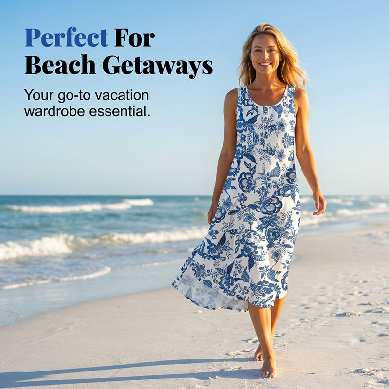 Women's Sleeveless Floral Print Midi Dress