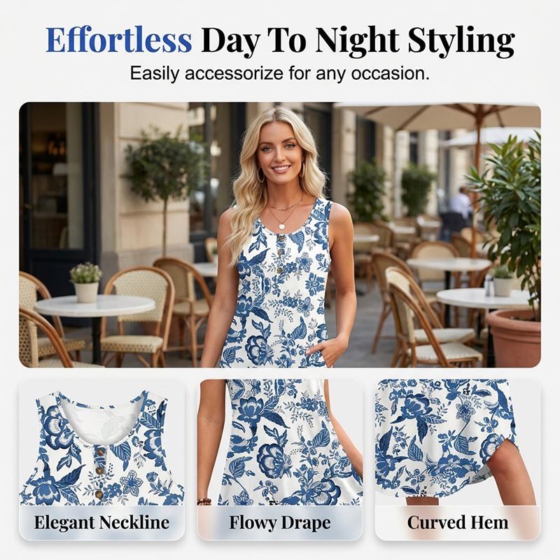 Women's Sleeveless Floral Print Midi Dress