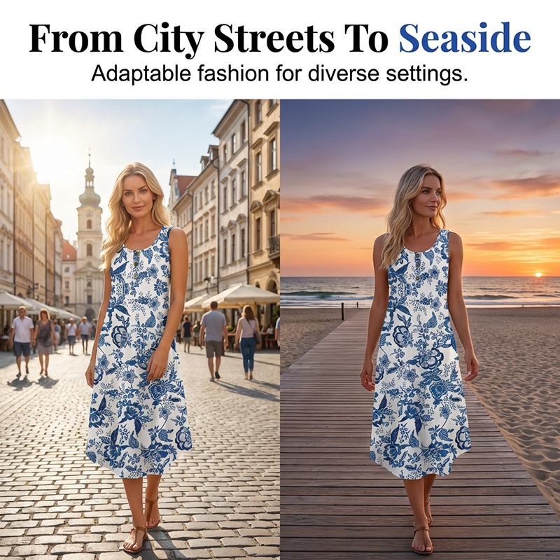 Women's Sleeveless Floral Print Midi Dress