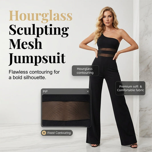 ⏳Time-Limited Special⏰One-Shoulder Mesh Panel Wide-Leg Jumpsuit