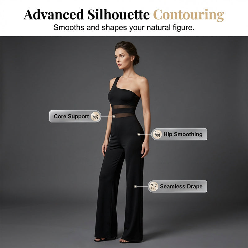 ⏳Time-Limited Special⏰One-Shoulder Mesh Panel Wide-Leg Jumpsuit