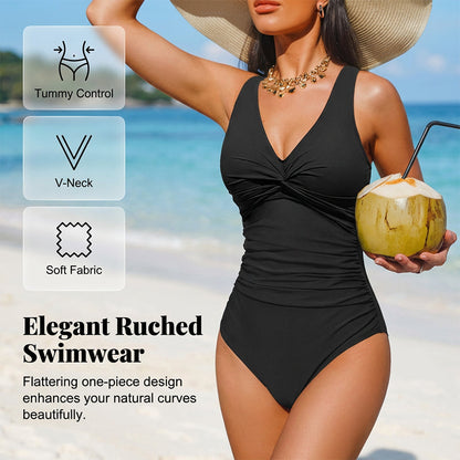 🥳2026 HOT SALE🥳💞50K+ SOLD!👵🏖️ 49% OFF! Women's One-Piece Swimsuit – Tummy control ruching, elegant twist-front. Wide straps stay put, no digging. Quick-dry fabric. Perfect for pool or beach. 🌊💕