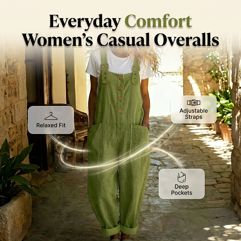 👖 LIMITED TIME 50% OFF! 🌿 Women's Casual Loose Fit Overalls – Button Front, Deep Pockets, Relaxed Style 🍃