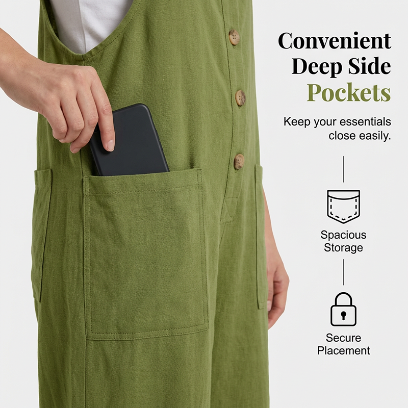 👖 LIMITED TIME 50% OFF! 🌿 Women's Casual Loose Fit Overalls – Button Front, Deep Pockets, Relaxed Style 🍃