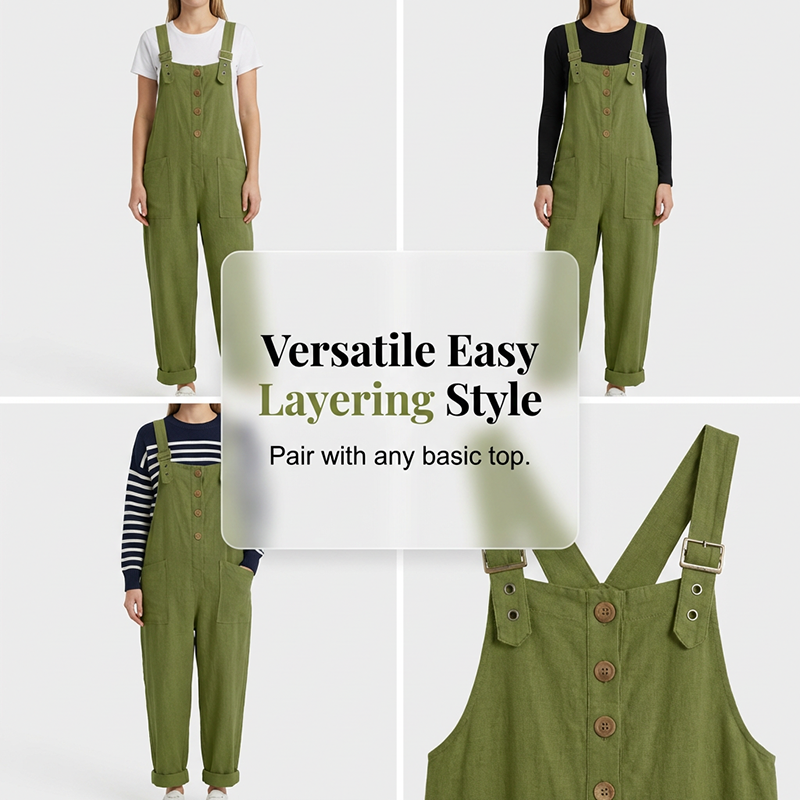 👖 LIMITED TIME 50% OFF! 🌿 Women's Casual Loose Fit Overalls – Button Front, Deep Pockets, Relaxed Style 🍃