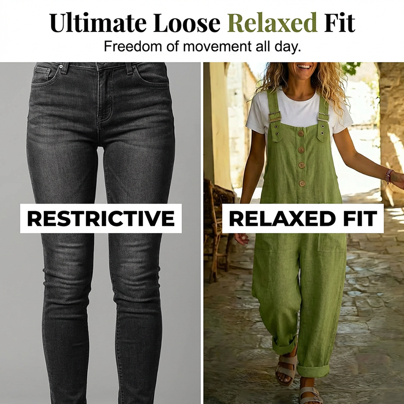 👖 LIMITED TIME 50% OFF! 🌿 Women's Casual Loose Fit Overalls – Button Front, Deep Pockets, Relaxed Style 🍃