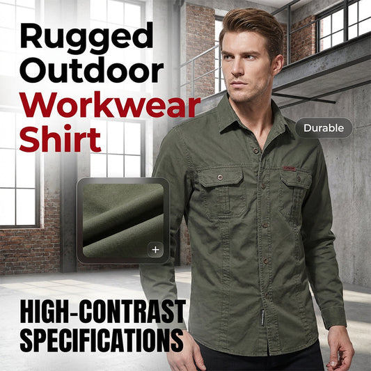 👔 LIMITED-TIME 50% OFF! ⚒️ Men's Long Sleeve Cotton Workwear Shirt – Durable, Breathable, Chest Pockets 🏔️