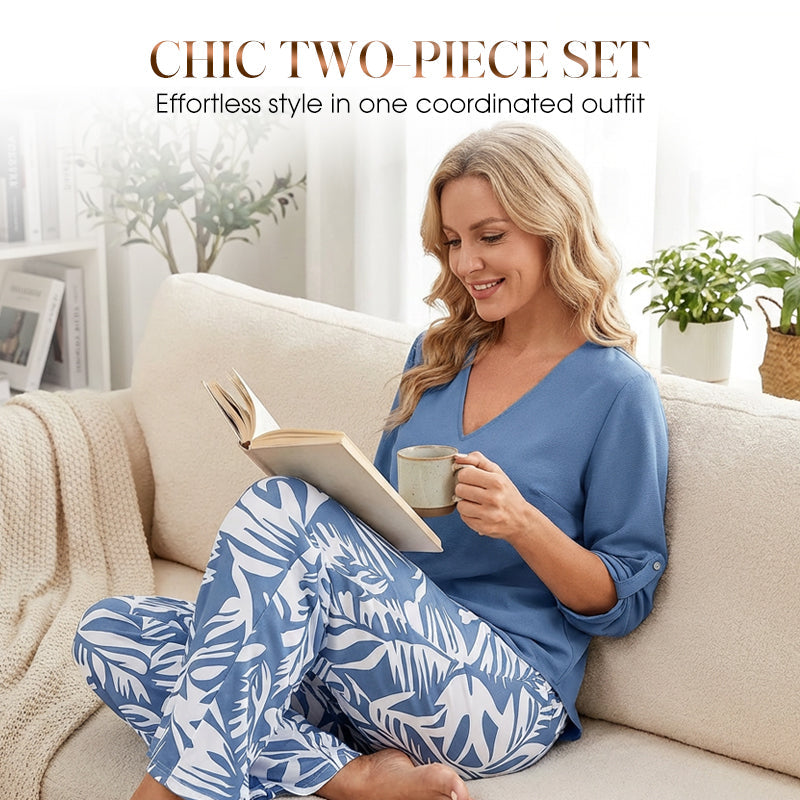 ⏰🔥LIMITED TIME 50% OFF! 🌸 Women’s V-Neck Blouse & Printed Wide-Leg Pants Set – Trendy, Comfortable & Perfect for Any Occasion 💃✨