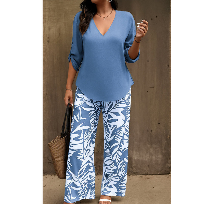 ⏰🔥LIMITED TIME 50% OFF! 🌸 Women’s V-Neck Blouse & Printed Wide-Leg Pants Set – Trendy, Comfortable & Perfect for Any Occasion 💃✨