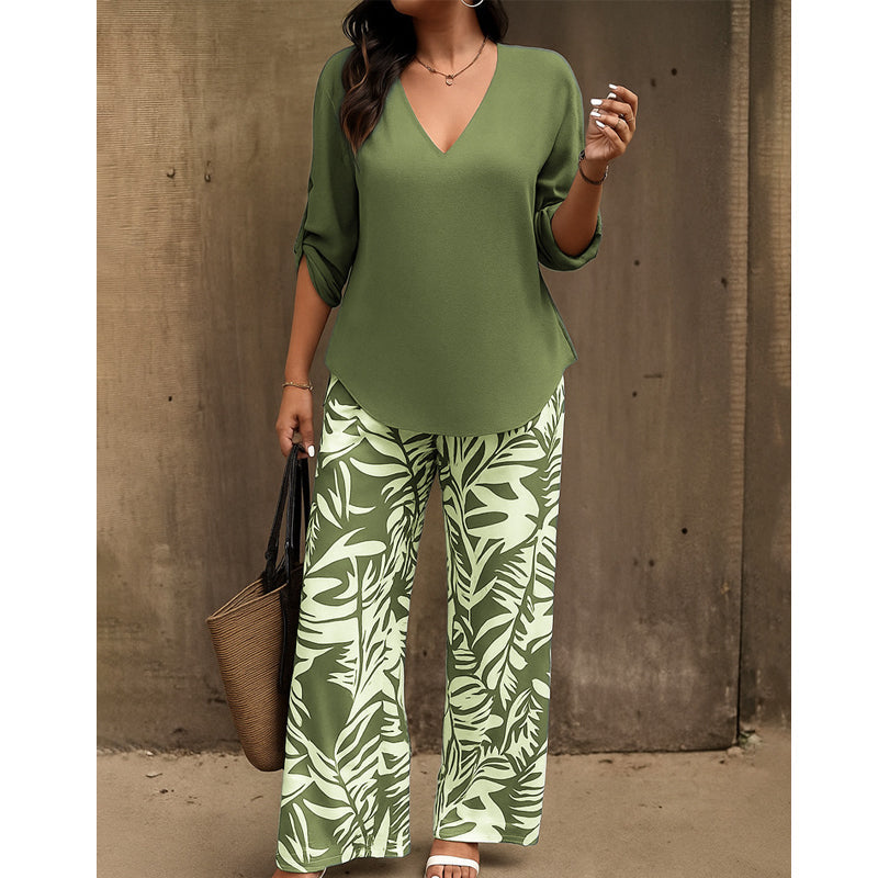 ⏰🔥LIMITED TIME 50% OFF! 🌸 Women’s V-Neck Blouse & Printed Wide-Leg Pants Set – Trendy, Comfortable & Perfect for Any Occasion 💃✨