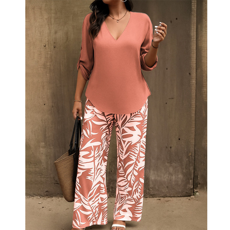 ⏰🔥LIMITED TIME 50% OFF! 🌸 Women’s V-Neck Blouse & Printed Wide-Leg Pants Set – Trendy, Comfortable & Perfect for Any Occasion 💃✨