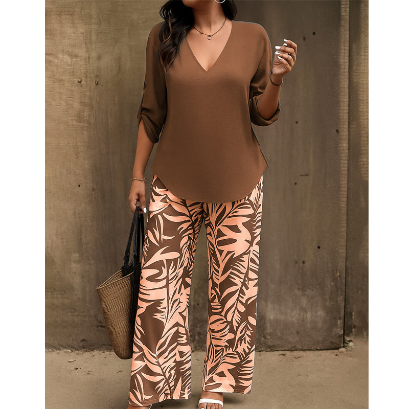 ⏰🔥LIMITED TIME 50% OFF! 🌸 Women’s V-Neck Blouse & Printed Wide-Leg Pants Set – Trendy, Comfortable & Perfect for Any Occasion 💃✨