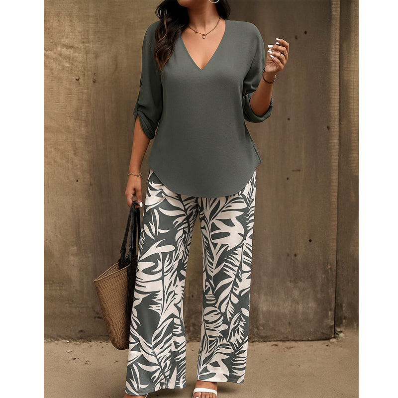 ⏰🔥LIMITED TIME 50% OFF! 🌸 Women’s V-Neck Blouse & Printed Wide-Leg Pants Set – Trendy, Comfortable & Perfect for Any Occasion 💃✨