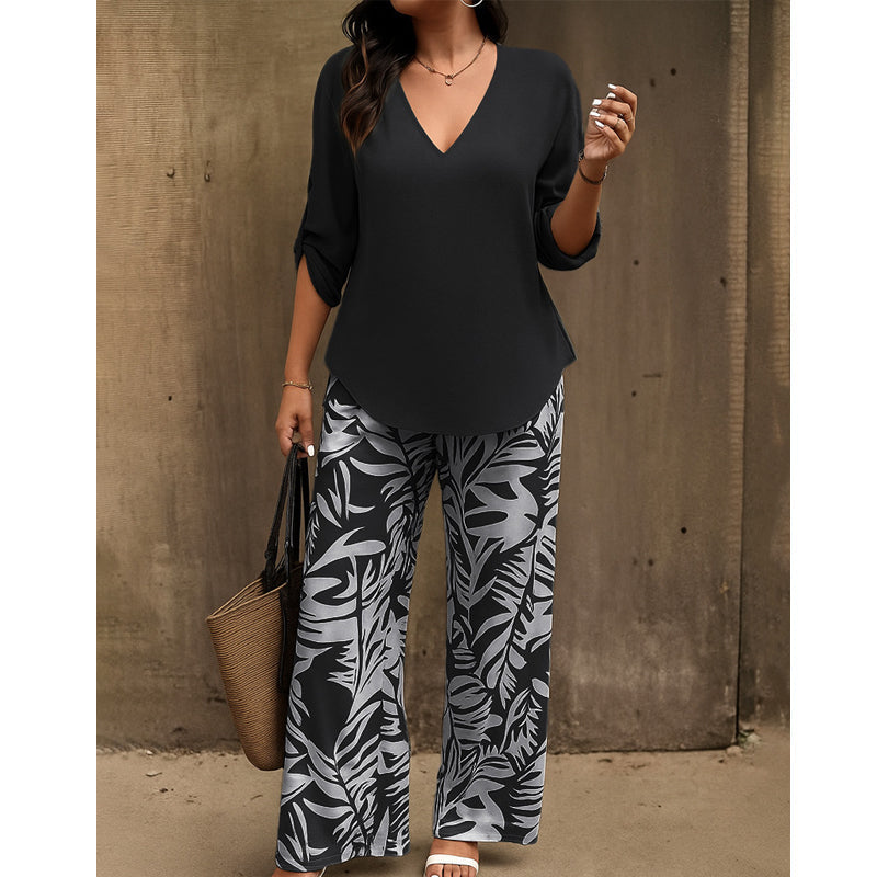 ⏰🔥LIMITED TIME 50% OFF! 🌸 Women’s V-Neck Blouse & Printed Wide-Leg Pants Set – Trendy, Comfortable & Perfect for Any Occasion 💃✨