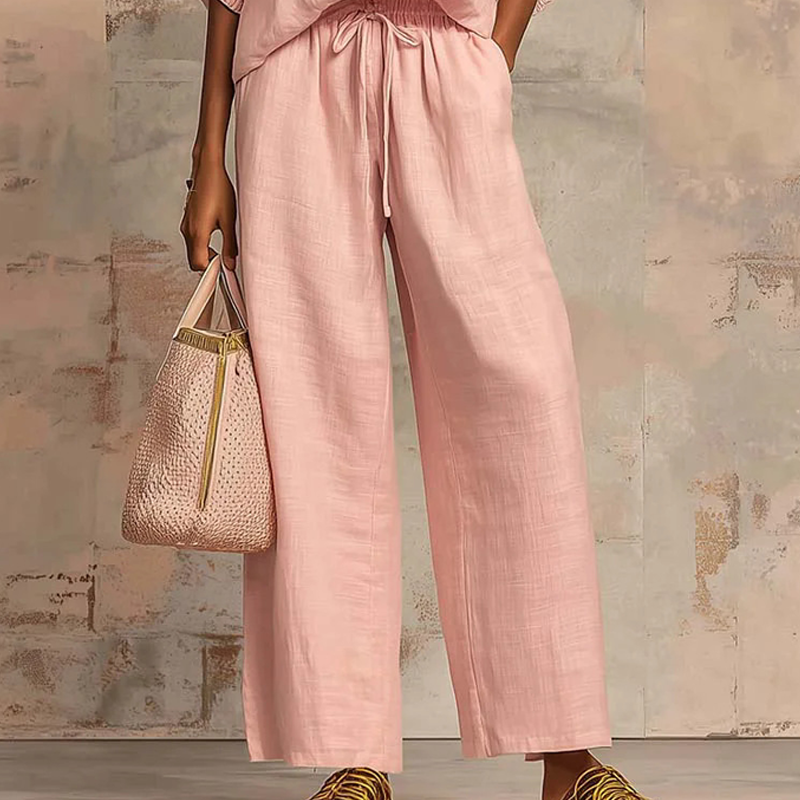 👚 50% OFF! 👖 Women's Solid Color 2-Piece Tracksuit – Puff Sleeve, Wide Leg, Zipper Detail ✨