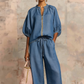 👚 50% OFF! 👖 Women's Solid Color 2-Piece Tracksuit – Puff Sleeve, Wide Leg, Zipper Detail ✨