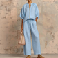 👚 50% OFF! 👖 Women's Solid Color 2-Piece Tracksuit – Puff Sleeve, Wide Leg, Zipper Detail ✨