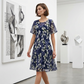💎 50% OFF! 💎 Short-Sleeved A-Line Evening Dress – Elegant Floral Print, Double-Layer Chiffon & Flattering Knee-Length Cut 👗💙