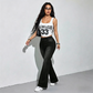 Chic Rhinestone Tank Top & Flare Jeans 2-Piece Set
