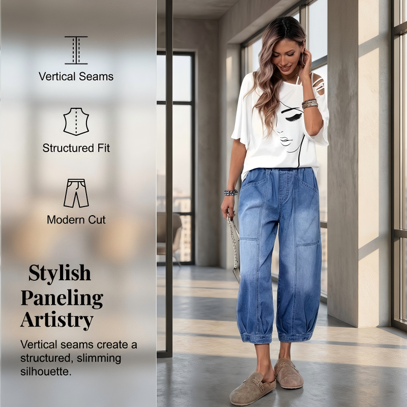 🔥2026 Newest Models-Women’s Elastic Waist Loose Fit Cropped Jeans