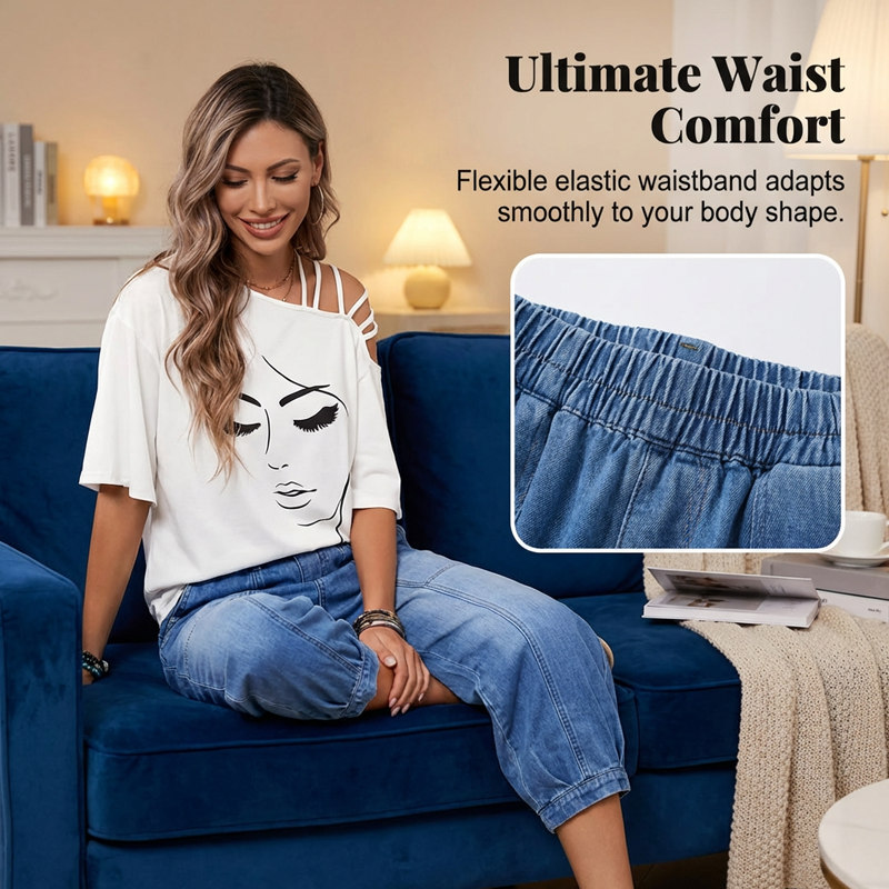 🔥2026 Newest Models-Women’s Elastic Waist Loose Fit Cropped Jeans