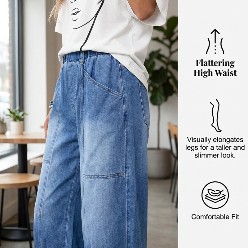 🔥2026 Newest Models-Women’s Elastic Waist Loose Fit Cropped Jeans