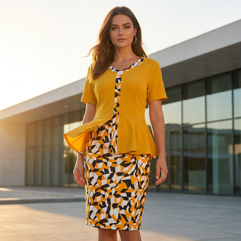 Women's 2-Piece Peplum Top and Bodycon Skirt Set