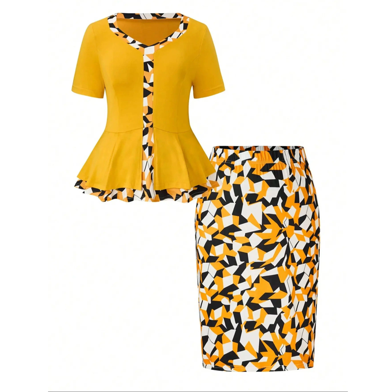 Women's 2-Piece Peplum Top and Bodycon Skirt Set