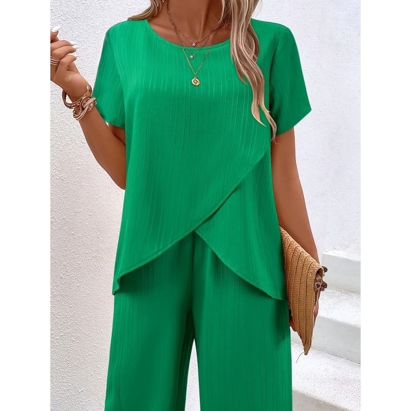 ⏰50% OFF! 💃 Women’s Casual Asymmetrical Top & Wide-Leg Pants Outfit – Flowy, Comfortable & Effortlessly Chic ✨🌿