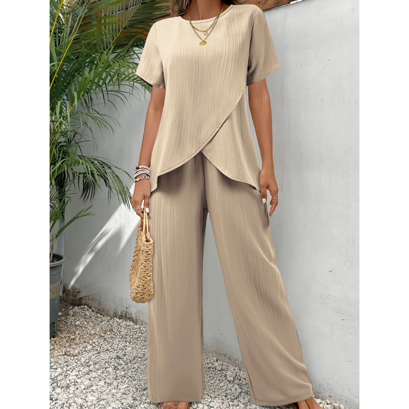 ⏰50% OFF! 💃 Women’s Casual Asymmetrical Top & Wide-Leg Pants Outfit – Flowy, Comfortable & Effortlessly Chic ✨🌿