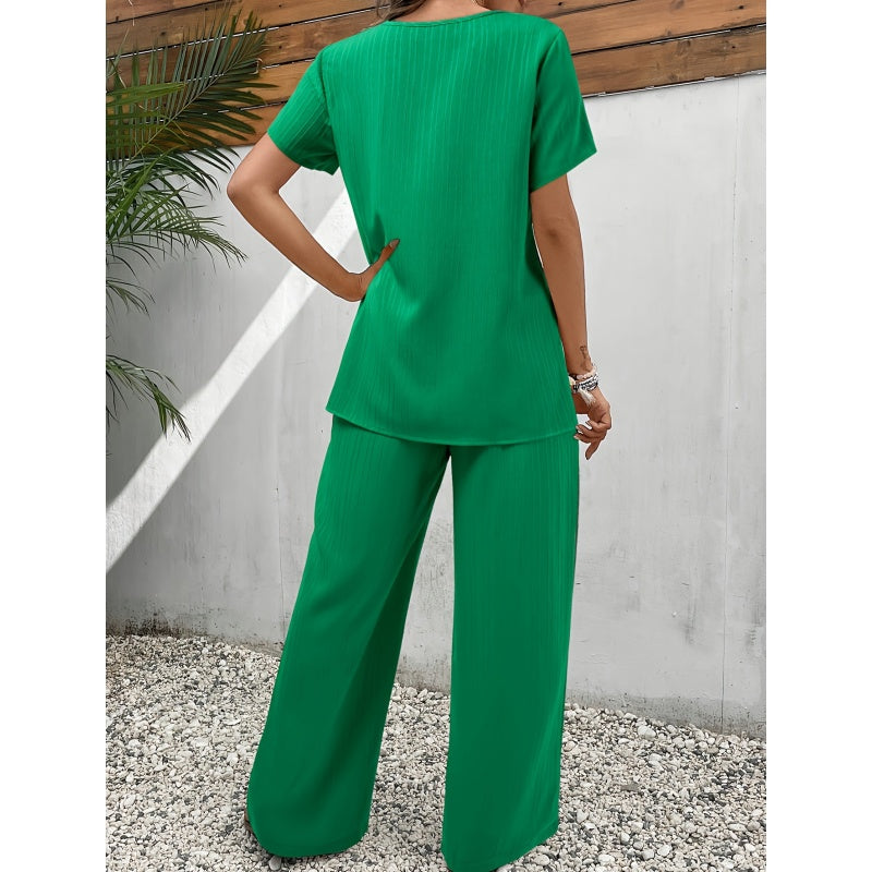 ⏰50% OFF! 💃 Women’s Casual Asymmetrical Top & Wide-Leg Pants Outfit – Flowy, Comfortable & Effortlessly Chic ✨🌿