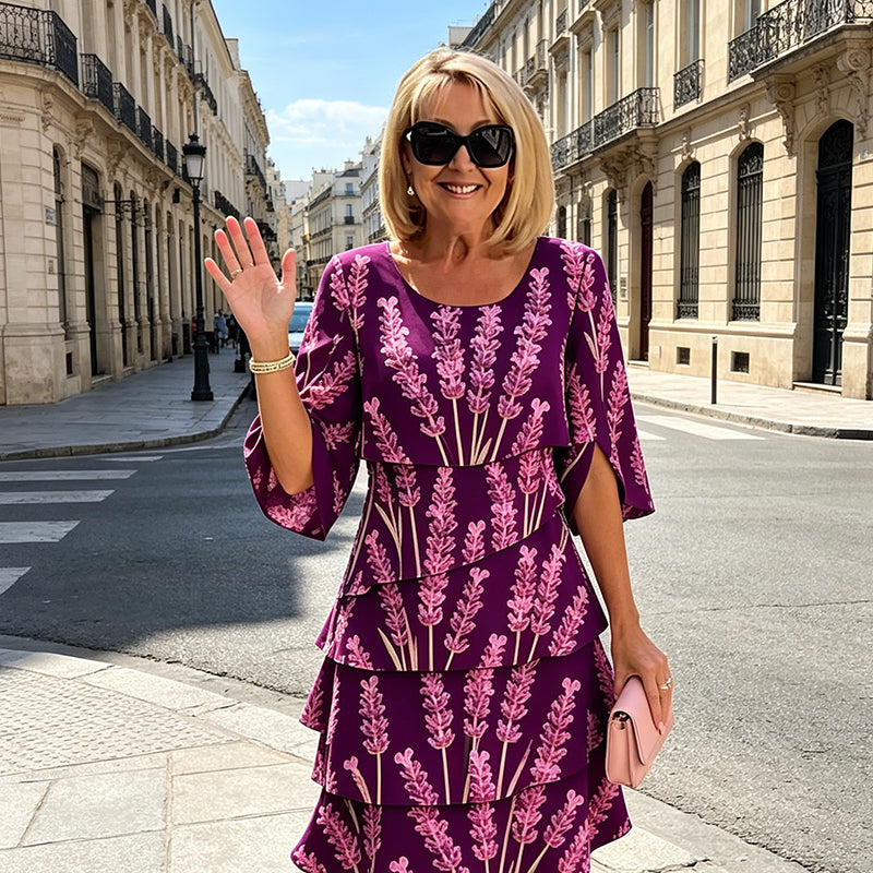 👗 50% OFF! ✨Tiered Midi Dress – Floral Pattern, Split Sleeves, Flowy, Elegant 🌸