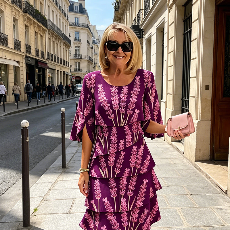 👗 50% OFF! ✨Tiered Midi Dress – Floral Pattern, Split Sleeves, Flowy, Elegant 🌸