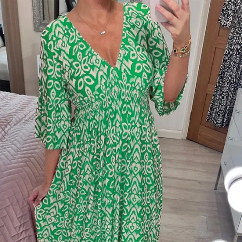 2023 V-neck Floral Seaside Holiday Dress