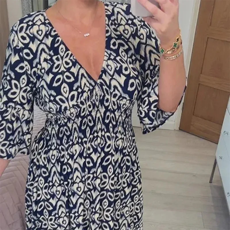 2023 V-neck Floral Seaside Holiday Dress