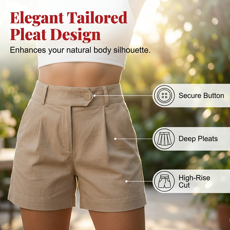 Women's High-Waist Pleated Shorts