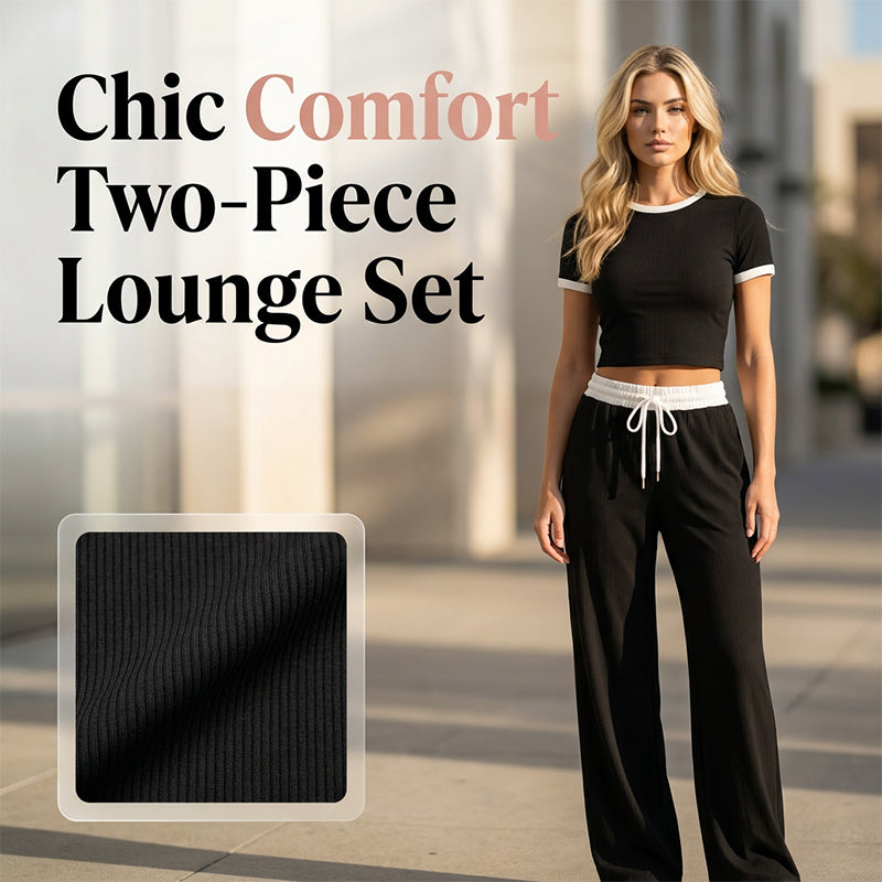 Contrast Trim Top & Wide Leg Pants Set