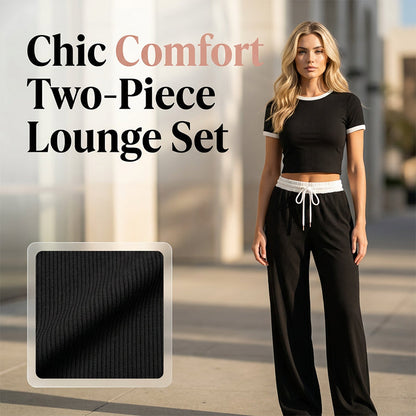 Contrast Trim Top & Wide Leg Pants Set
